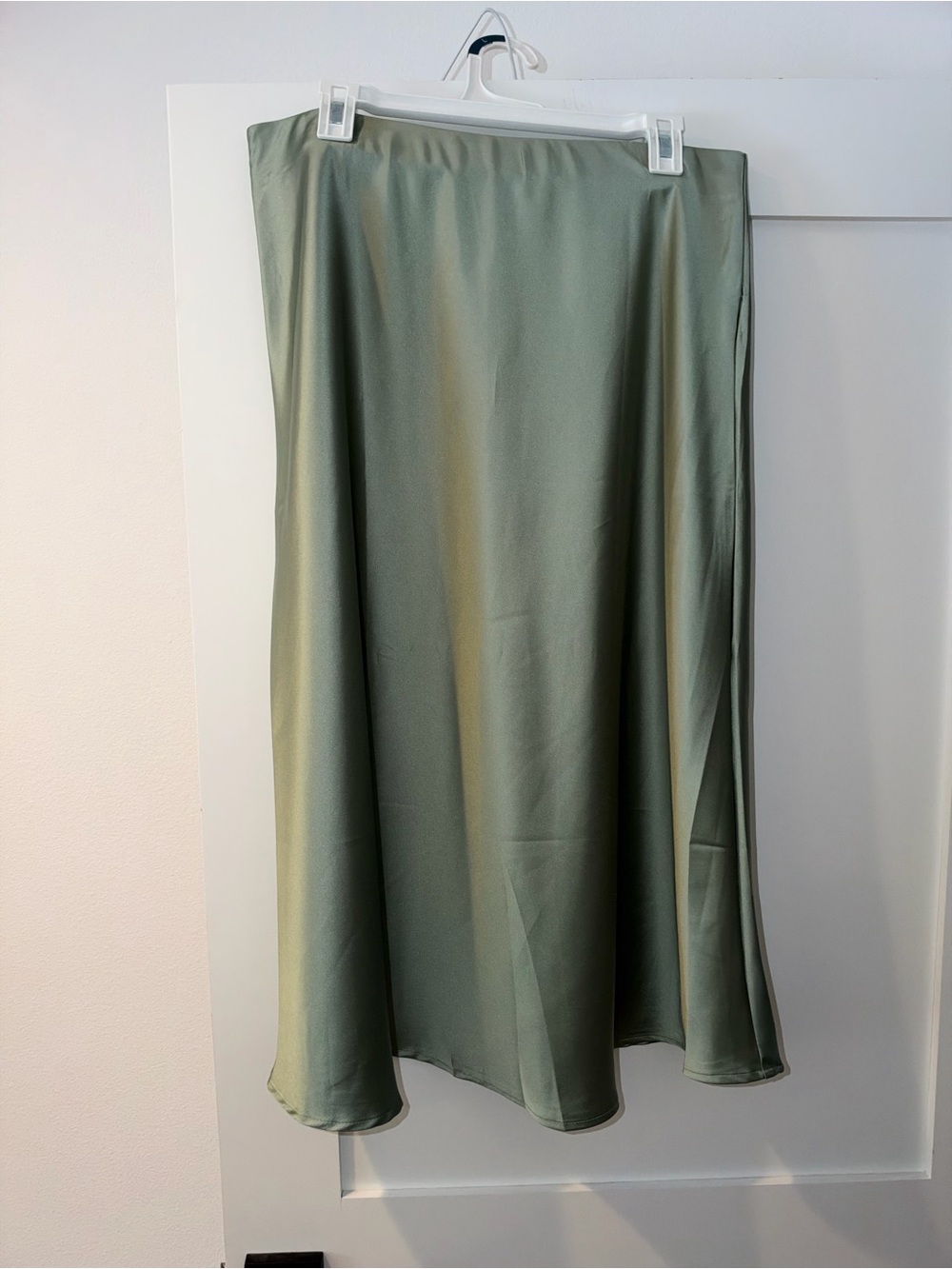 Satin A-Line Midi Skirt in Sage Green